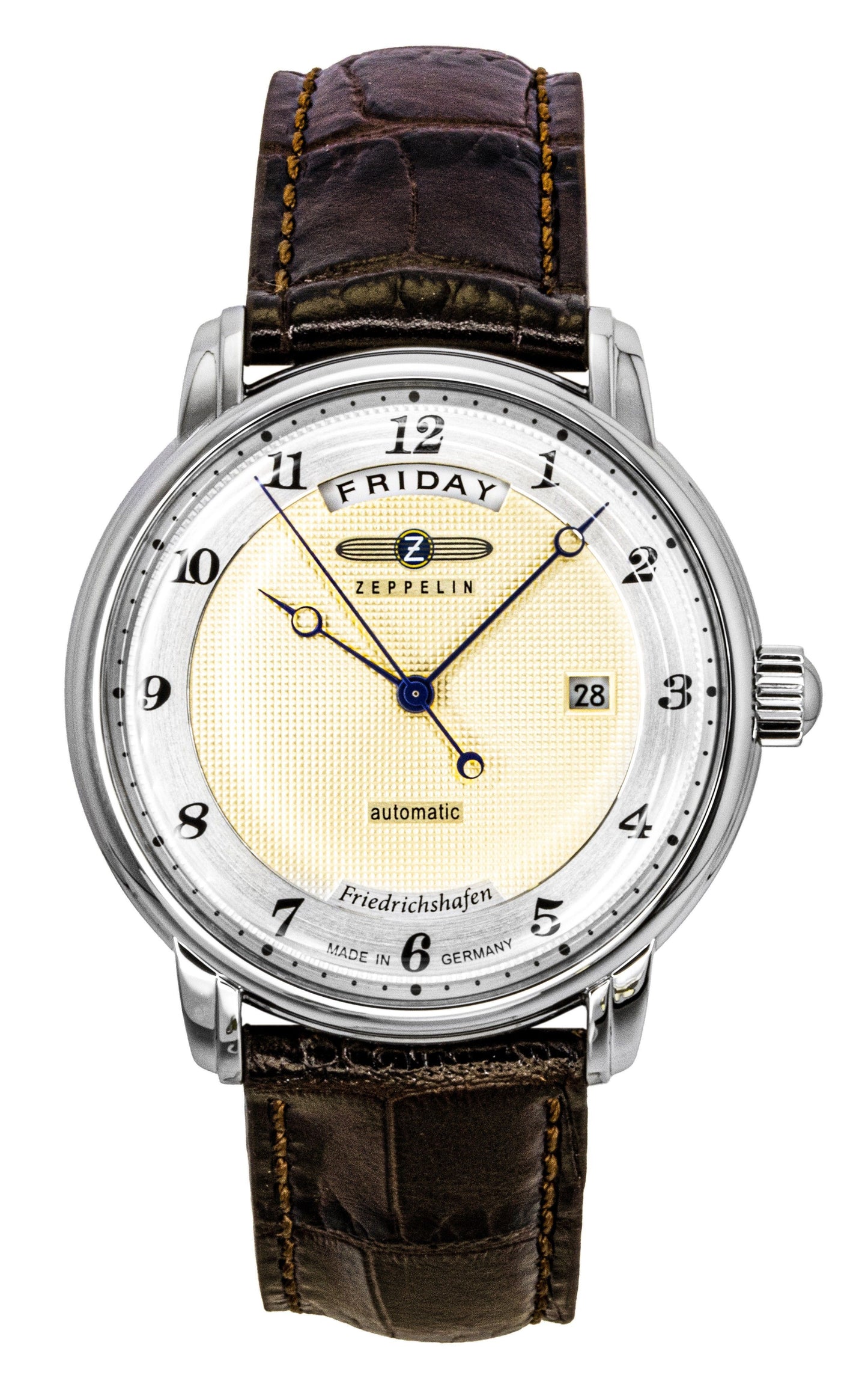 Zeppelin Friedrichshafen Brown Lederarmband Gold Dial Automatik 85625 Herrenuhr