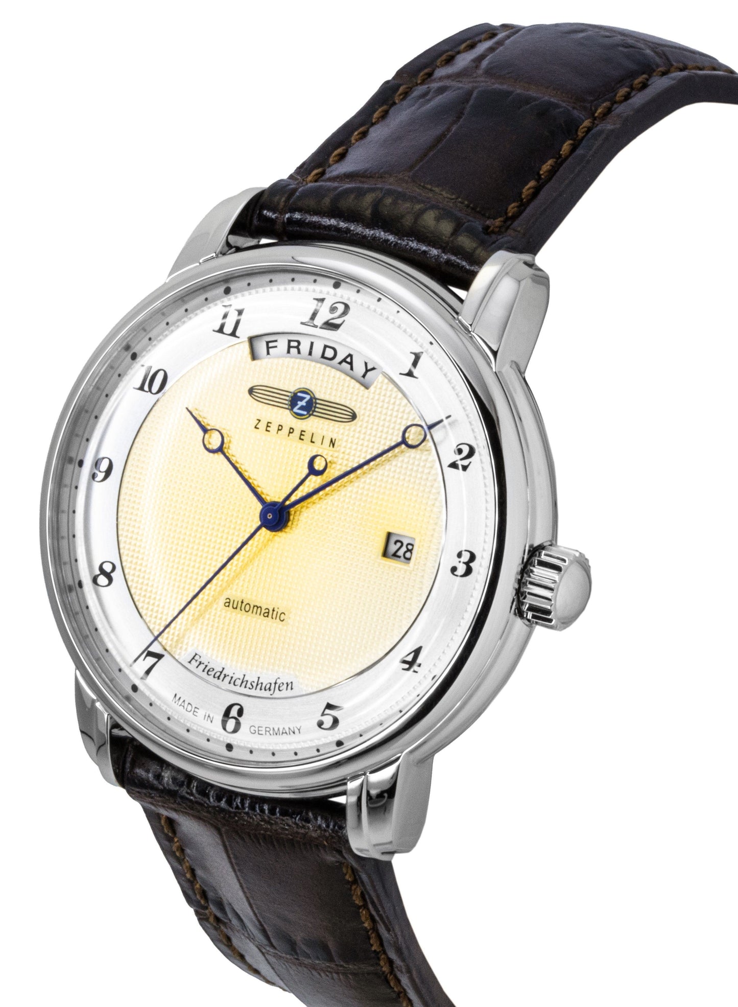Zeppelin Friedrichshafen Brown Lederarmband Gold Dial Automatik 85625 Herrenuhr