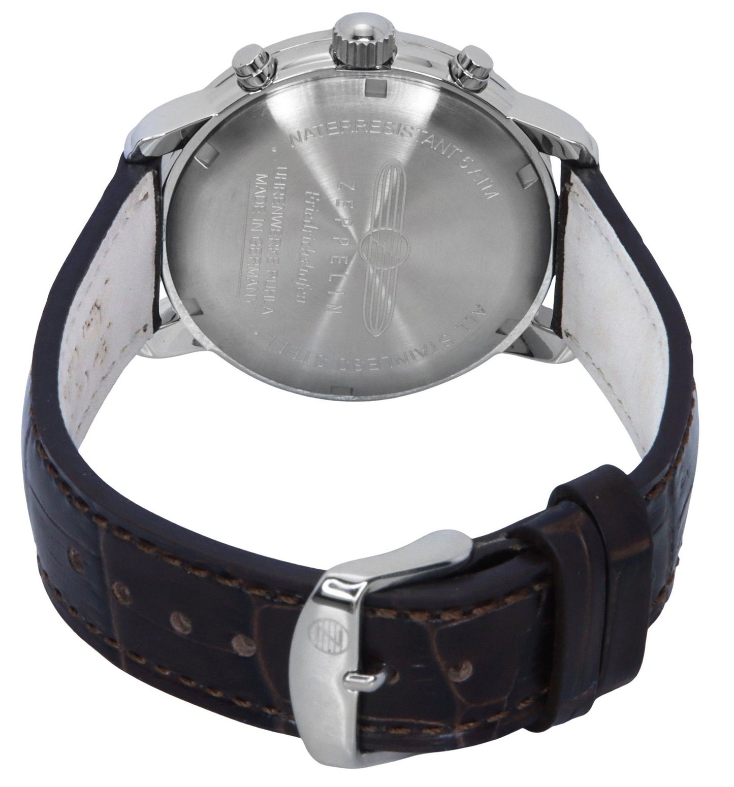 Zeppelin Friedrichshafen Chronograph Lederarmband Gold Dial Quarz 85845 Herrenuhr