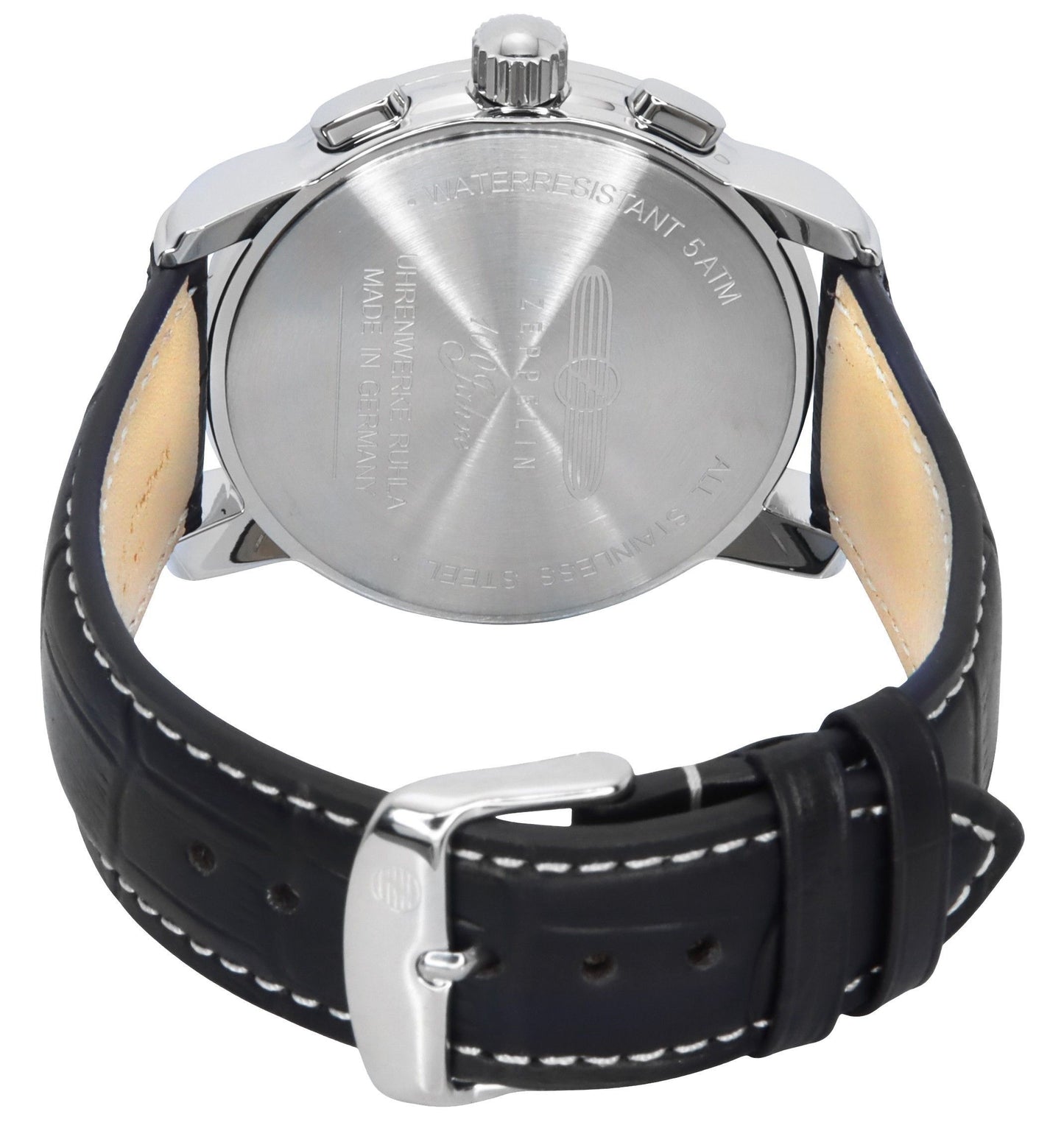 Zeppelin 100 Jahre Chronograph Lederarmband Silberfarbenes Zifferblatt Quarz 86701 Herrenuhr