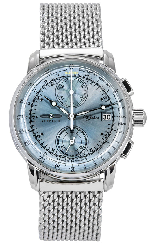 Zeppelin 100 Jahre Ed 1 Chronograph Ice Blaues Zifferblatt Quarz 8670M4 Herrenuhr