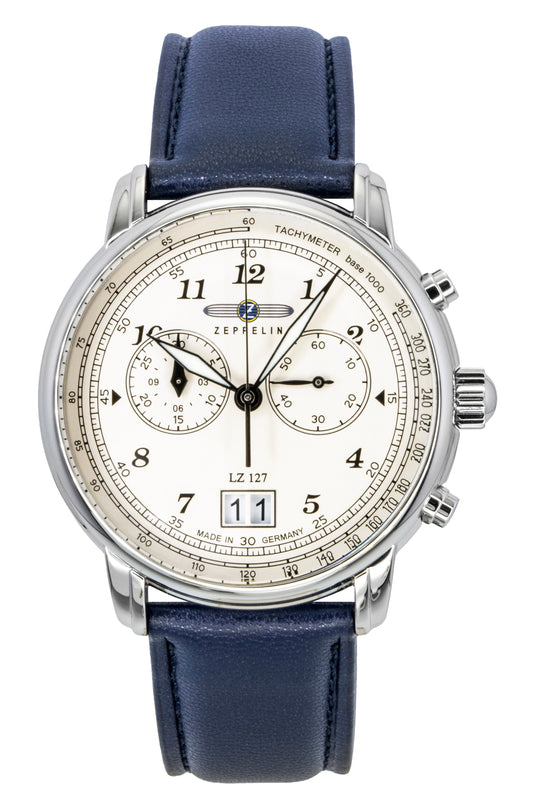 Zeppelin LZ127 Chronograph Vegan Lederarmband Beige Dial Quarz 86841 Herrenuhr
