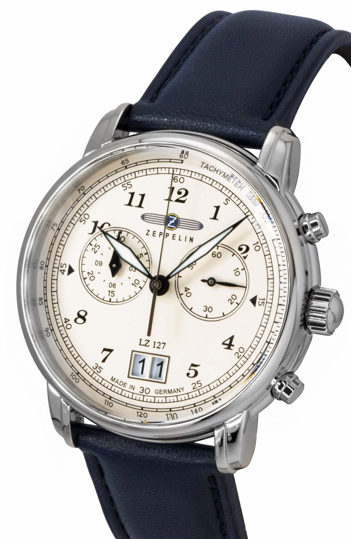 Zeppelin LZ127 Chronograph Vegan Lederarmband Beige Dial Quarz 86841 Herrenuhr