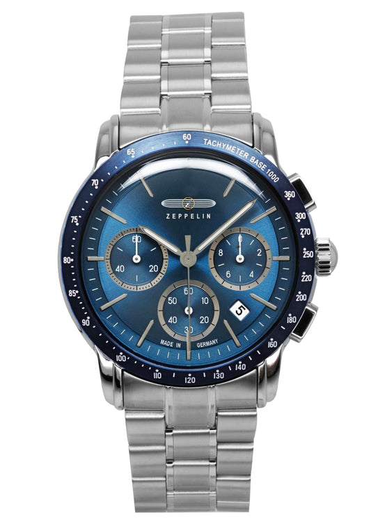Zeppelin New York Chronograph Edelstahl Blaues Zifferblatt Quarz 8878MB3 Herrenuhr