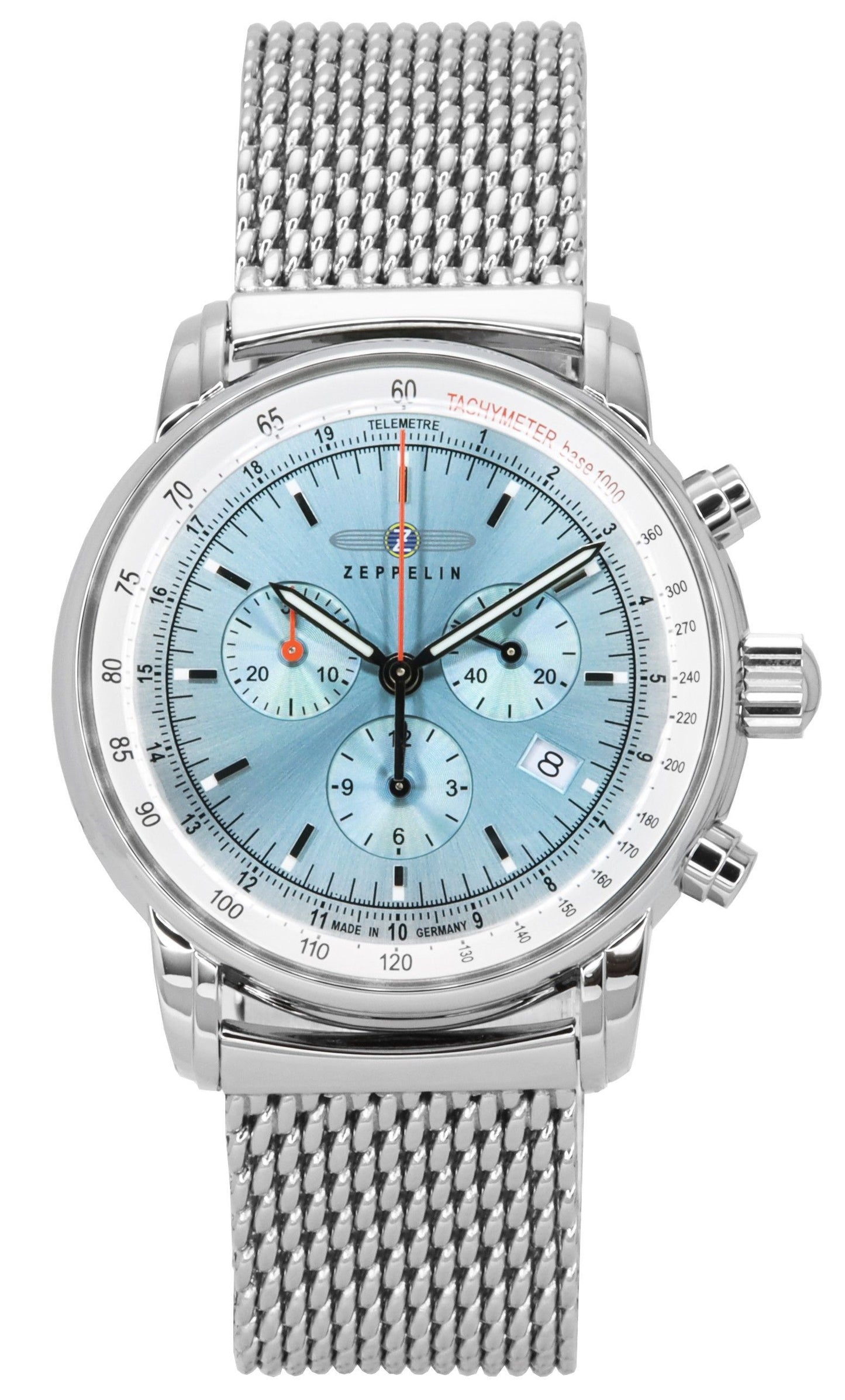 Zeppelin LZ14 Marine Chronograph Edelstahl Ice Blaues Zifferblatt Quarz 8886M3 Herrenuhr