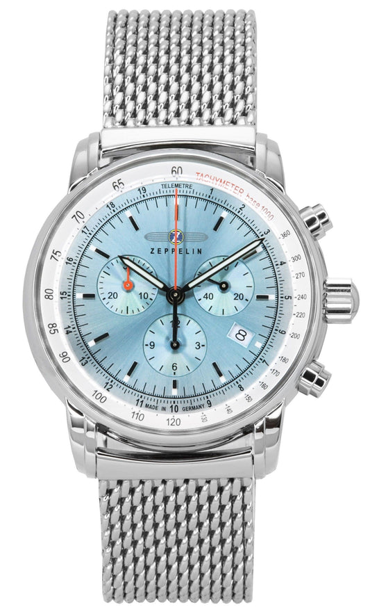 Zeppelin LZ14 Marine Chronograph Edelstahl Ice Blaues Zifferblatt Quarz 8886M3 Herrenuhr