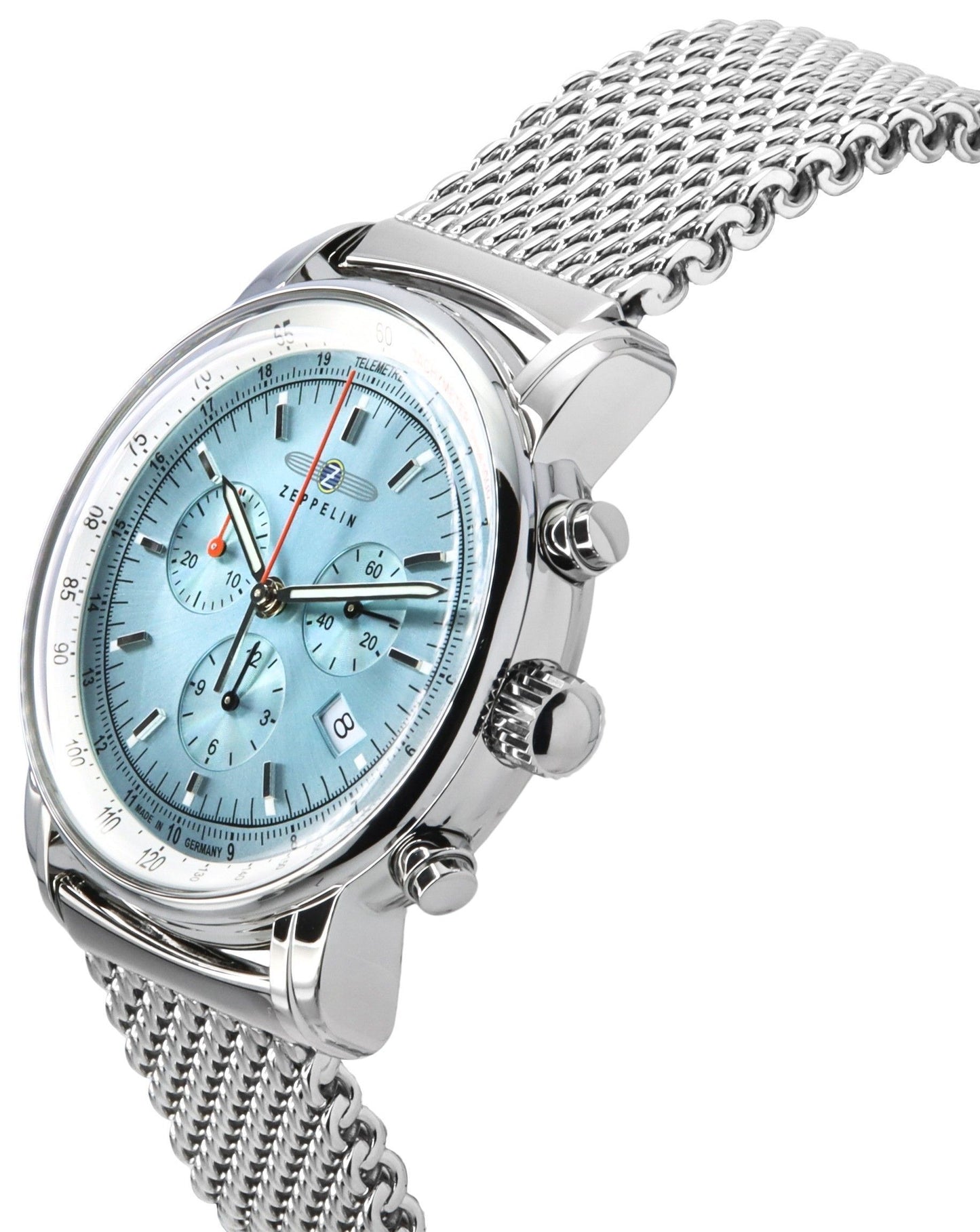 Zeppelin LZ14 Marine Chronograph Edelstahl Ice Blaues Zifferblatt Quarz 8886M3 Herrenuhr