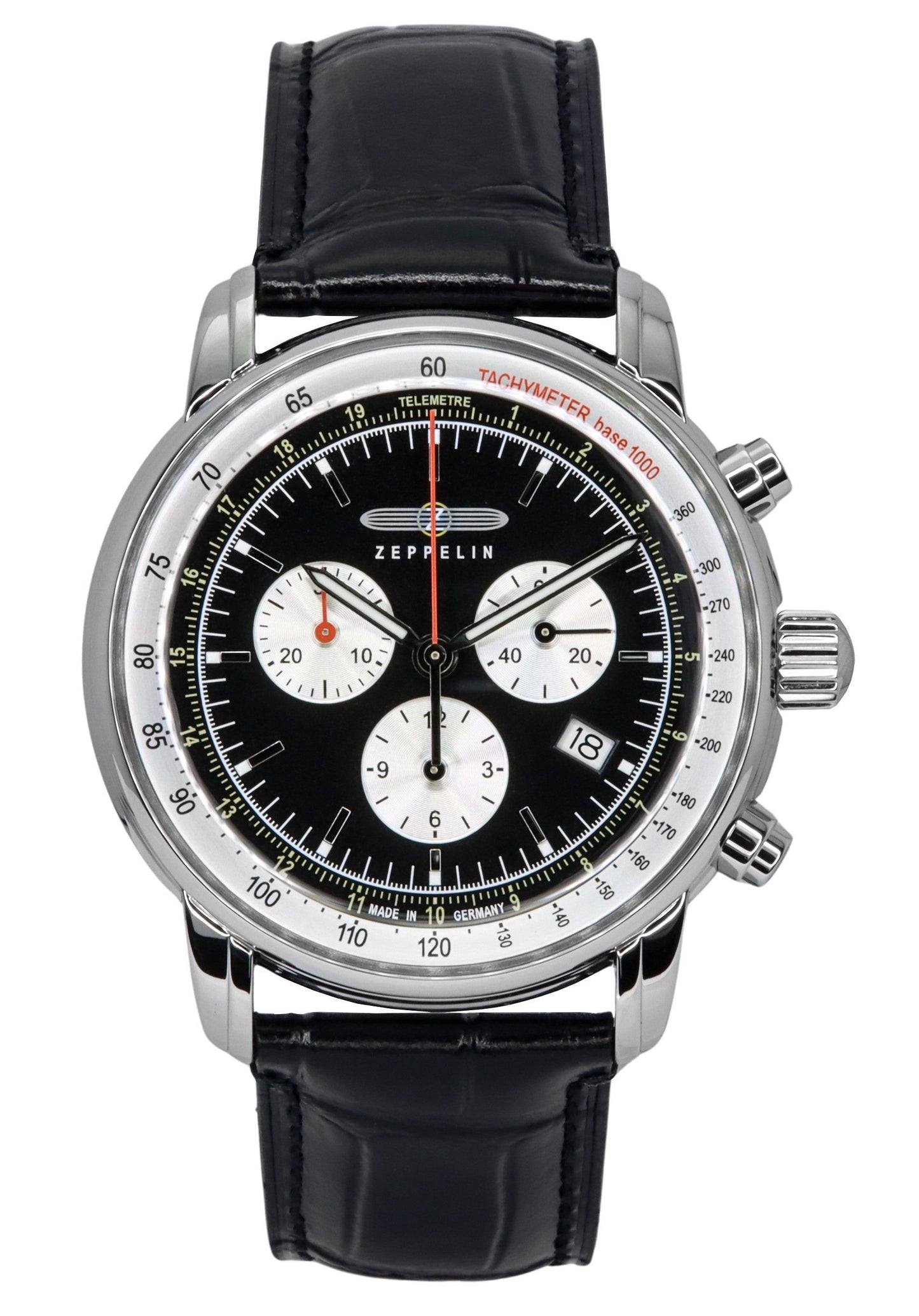 Zeppelin LZ 14 Marine Chronograph Lederarmband Schwarzes Zifferblatt Quarz 88882 Herrenuhr