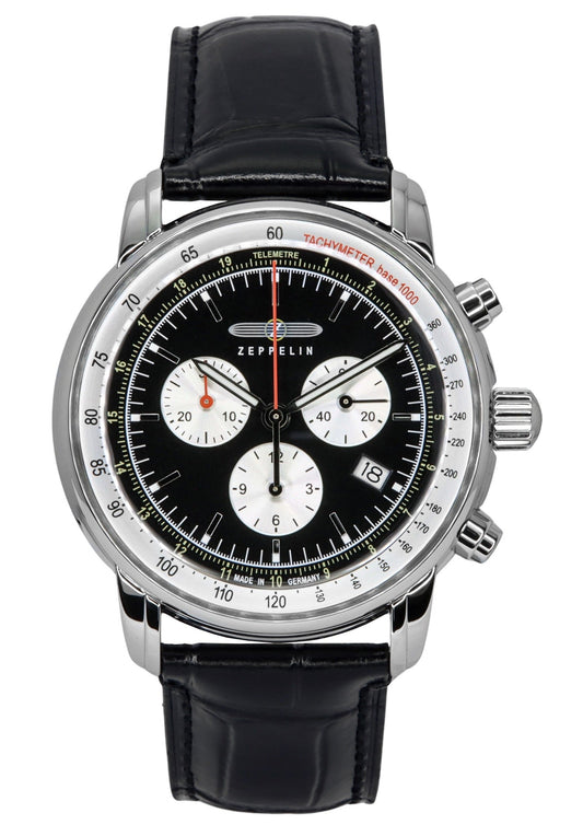 Zeppelin LZ 14 Marine Chronograph Lederarmband Schwarzes Zifferblatt Quarz 88882 Herrenuhr