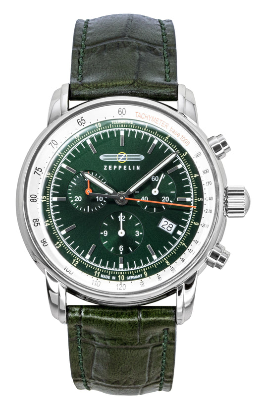 Zeppelin LZ 14 Marine Chronograph Lederarmband Gr?nes Zifferblatt Quarz 88884 Herrenuhr