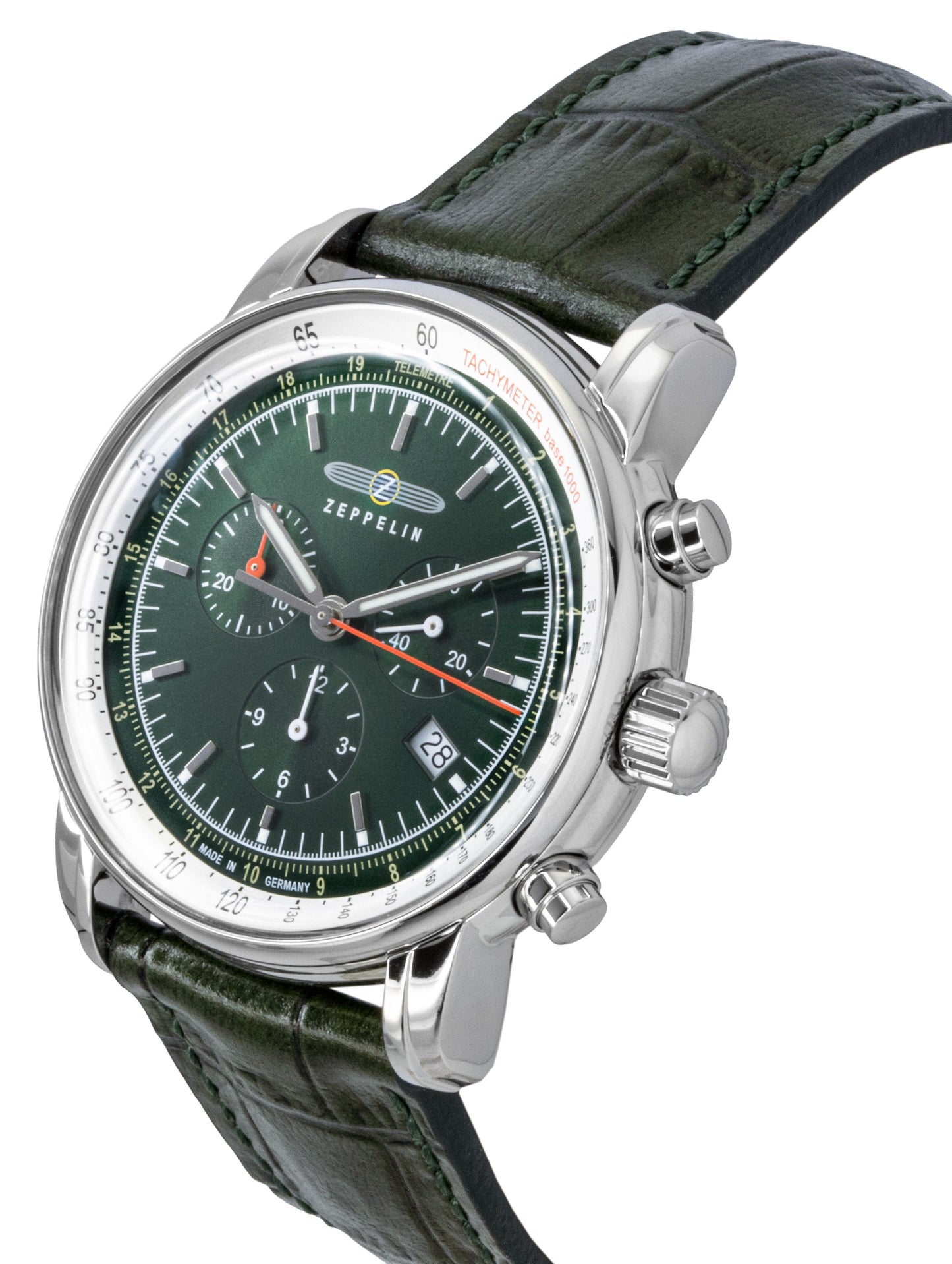 Zeppelin LZ 14 Marine Chronograph Lederarmband Gr?nes Zifferblatt Quarz 88884 Herrenuhr