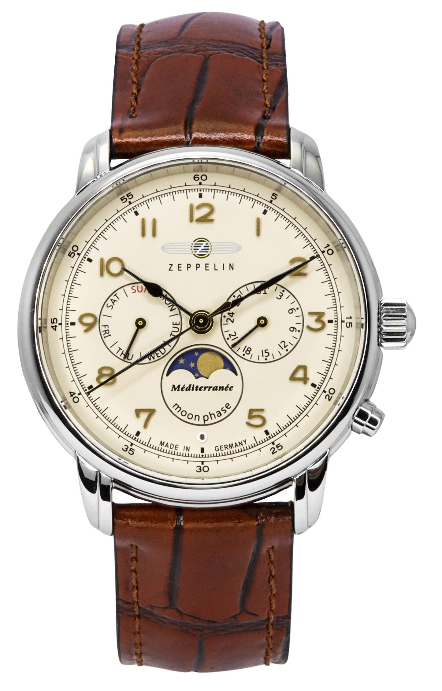 Zeppelin Mediterranean Moon Phase Lederarmband Beige Dial Quarz 96365 Herrenuhr