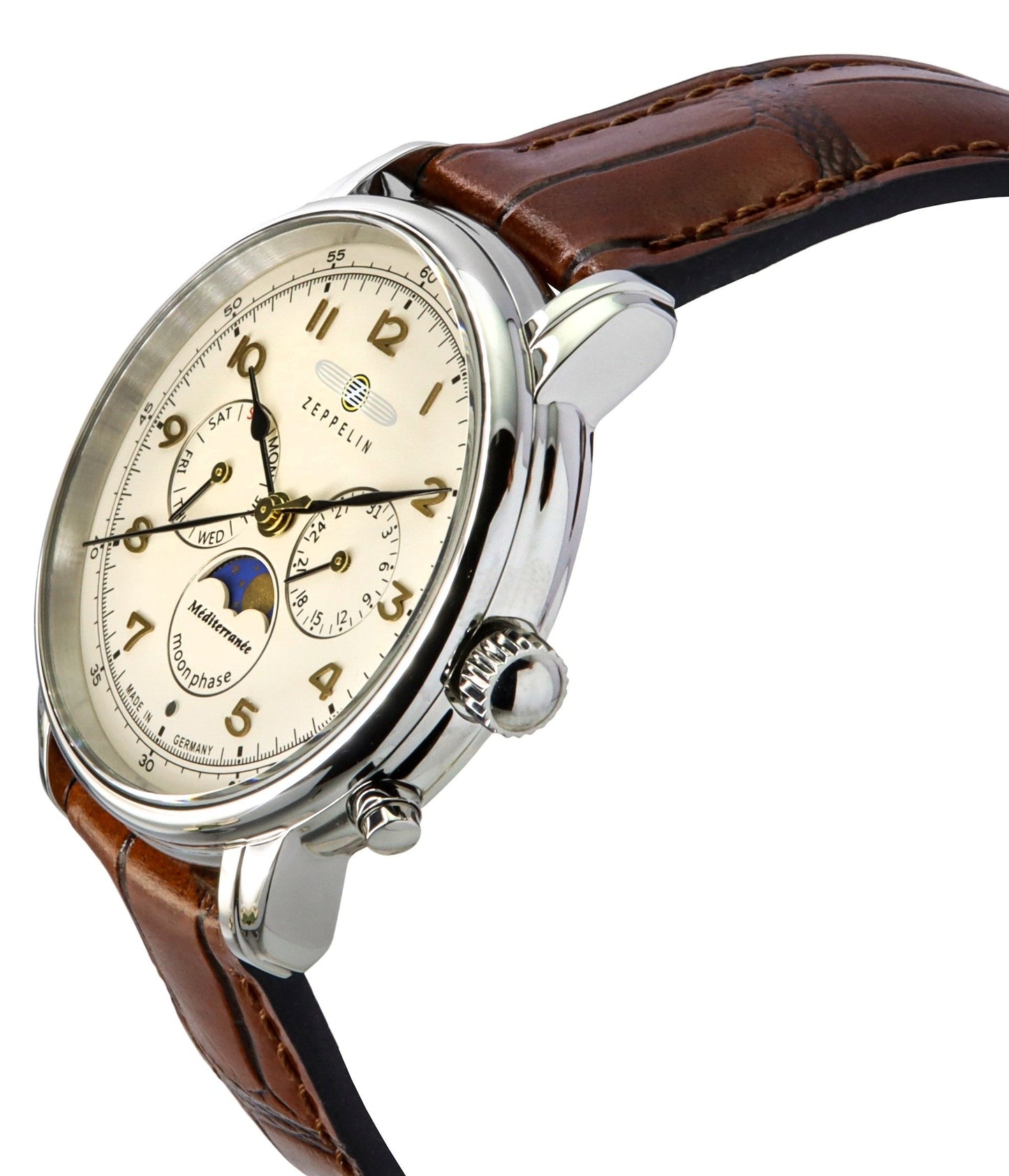 Zeppelin Mediterranean Moon Phase Lederarmband Beige Dial Quarz 96365 Herrenuhr