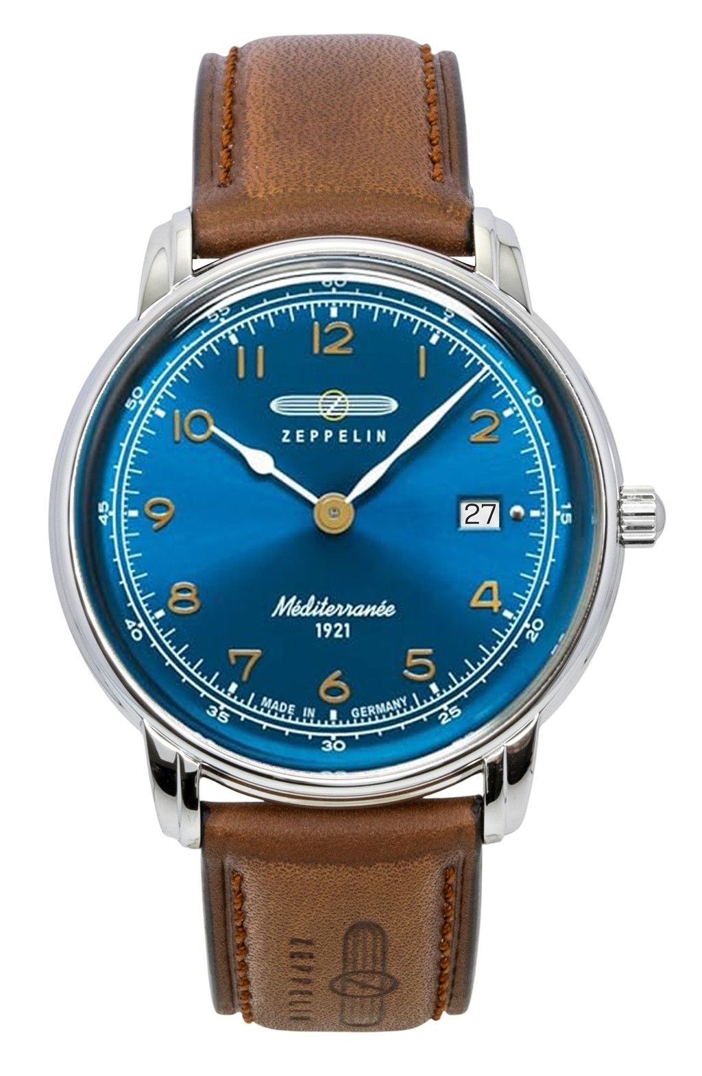 Zeppelin 100 Jahre Mediterranee Lederarmband Blaues Zifferblatt Quarz 96403 Herrenuhr