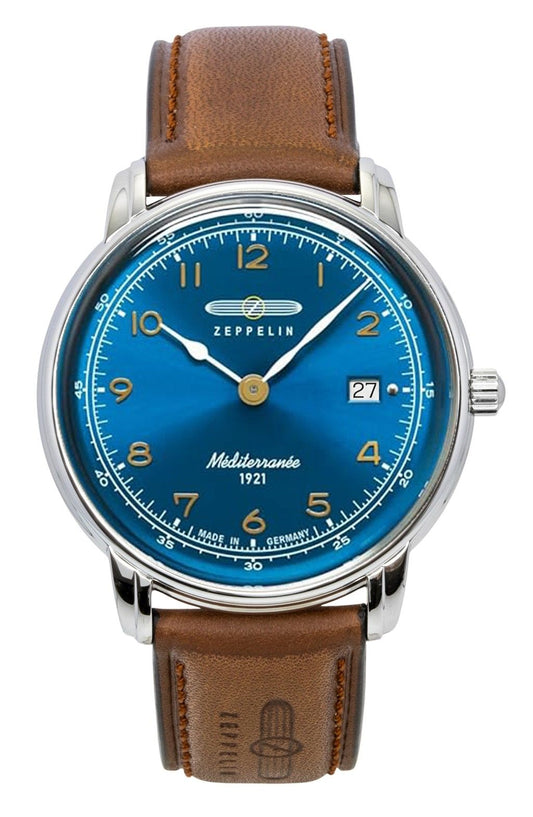 Zeppelin 100 Jahre Mediterranee Lederarmband Blaues Zifferblatt Quarz 96403 Herrenuhr