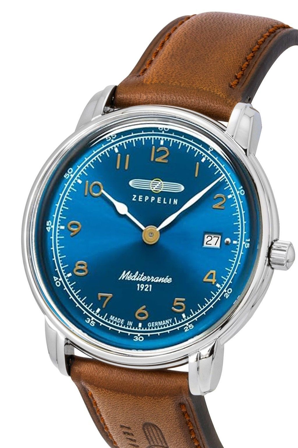 Zeppelin 100 Jahre Mediterranee Lederarmband Blaues Zifferblatt Quarz 96403 Herrenuhr