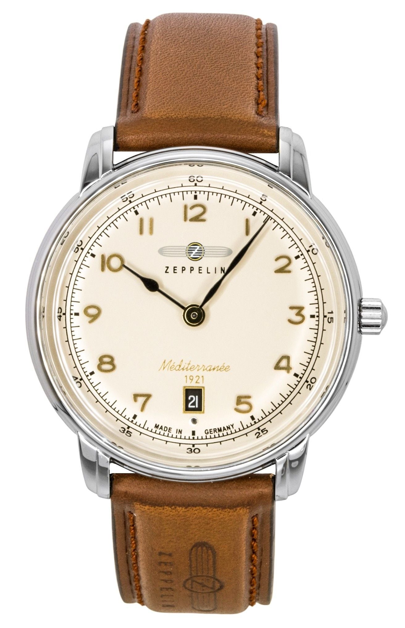 Zeppelin Mediterranee Lederarmband Beige Dial Quarz 96405 Herrenuhr