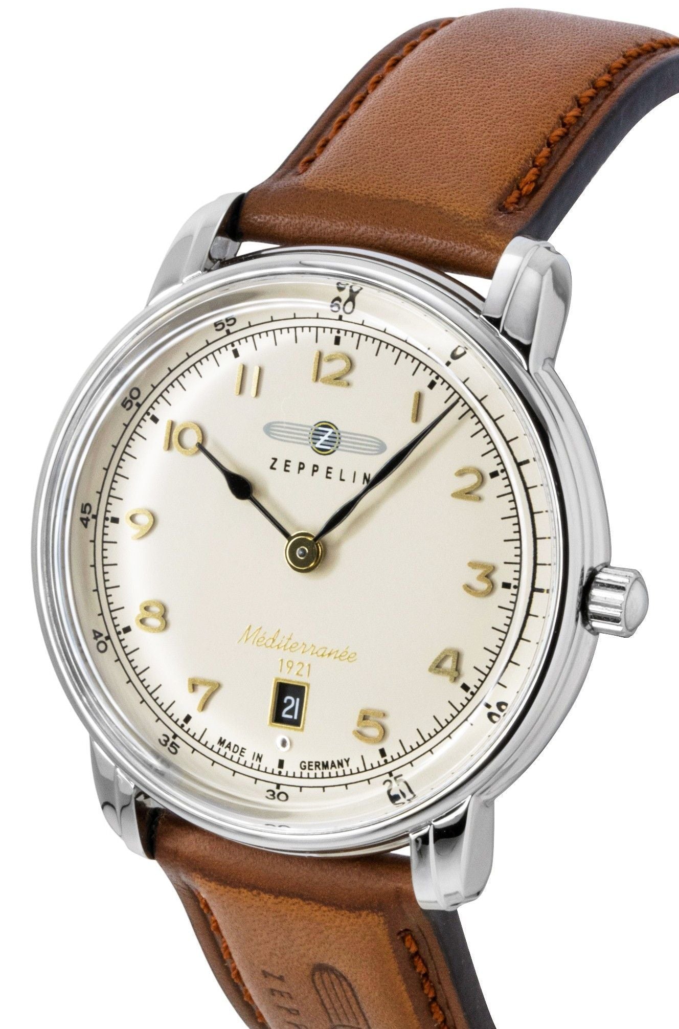 Zeppelin Mediterranee Lederarmband Beige Dial Quarz 96405 Herrenuhr