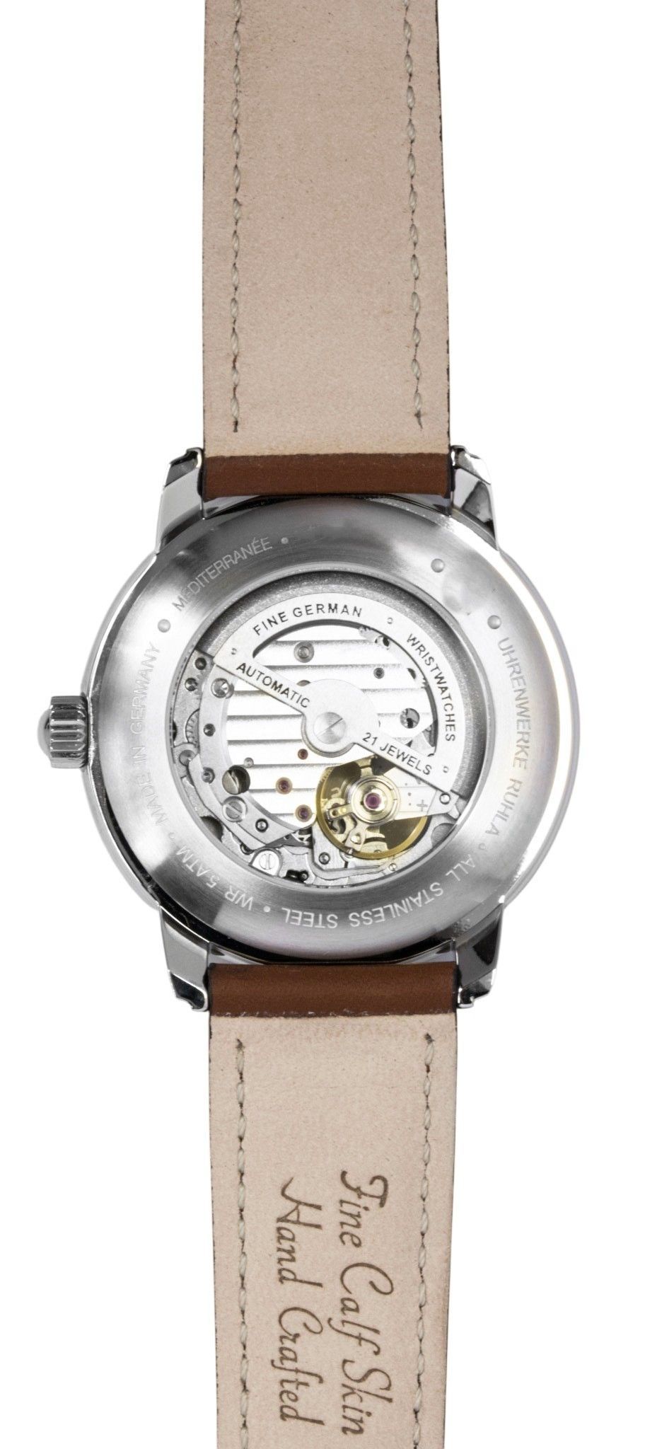Zeppelin Mediterranee Lederarmband Open Heart Blaues Zifferblatt Automatik 96663 Herrenuhr