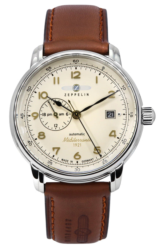 Zeppelin Mediterranean Lederarmband Beige Dial Automatik 96685 Herrenuhr