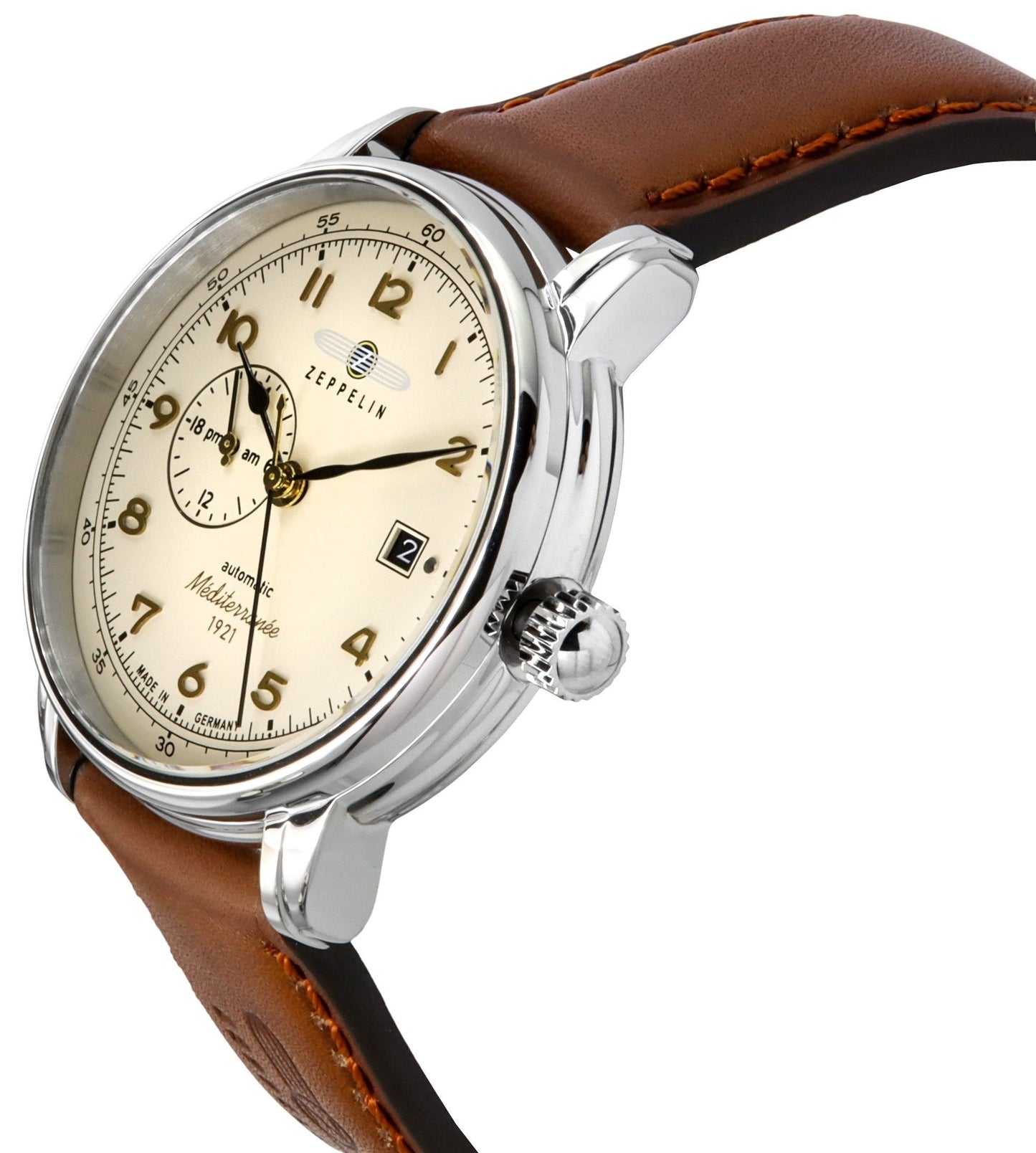 Zeppelin Mediterranean Lederarmband Beige Dial Automatik 96685 Herrenuhr