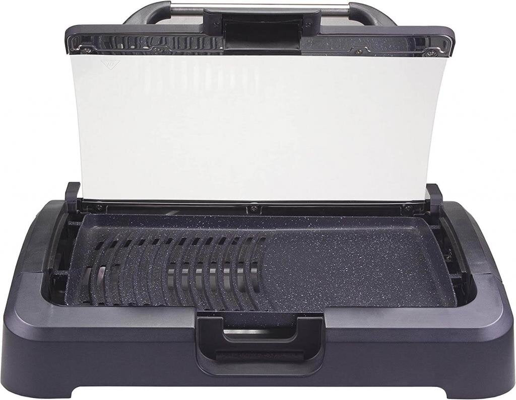Beper 90.871 Elektrogrill mit Glasdeckel | beschichtete Grillplatte, Edelstahl, 2200 W, BBQ, 5 Temperaturstufen