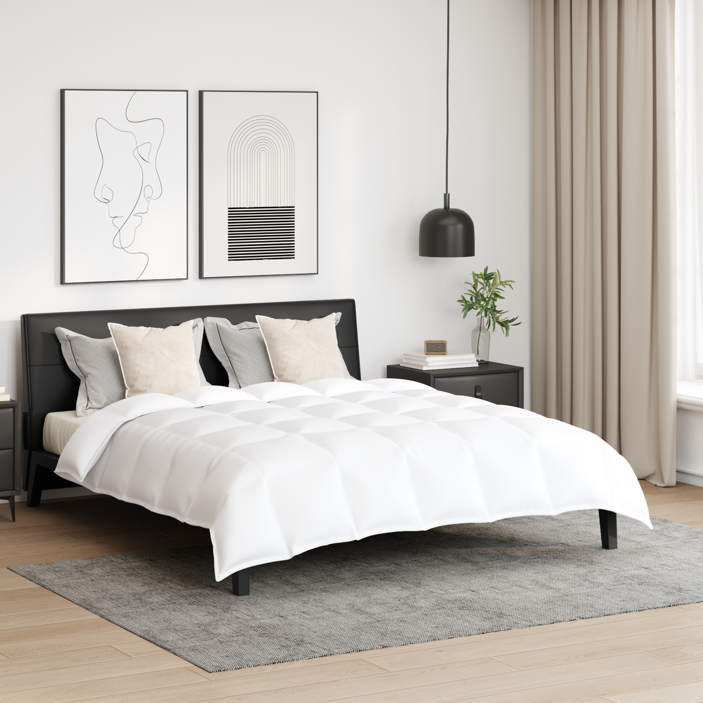 Parure de lit avec oreillers 3 pcs Blanc Plumes d'oie