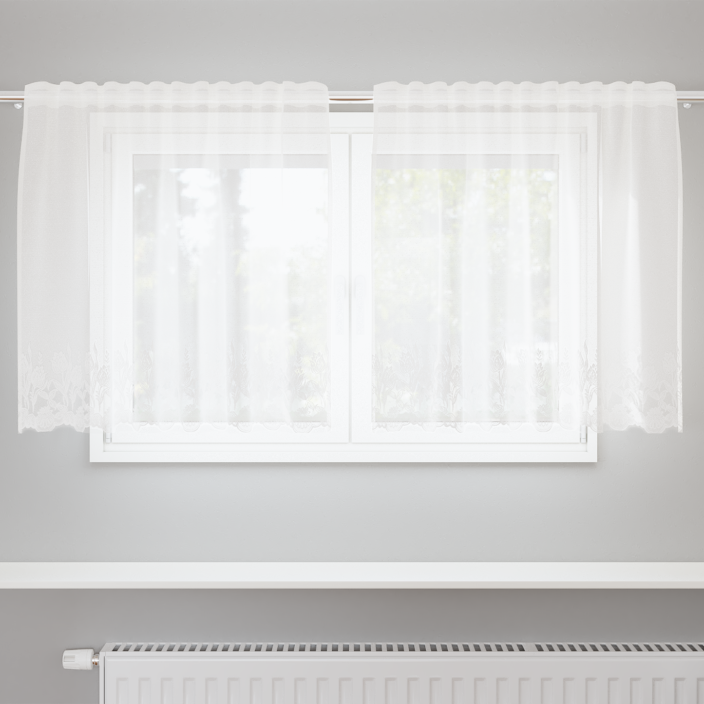 Rideau en dentelle avec cantonnières florales blanc 100 x 150 cm polyester