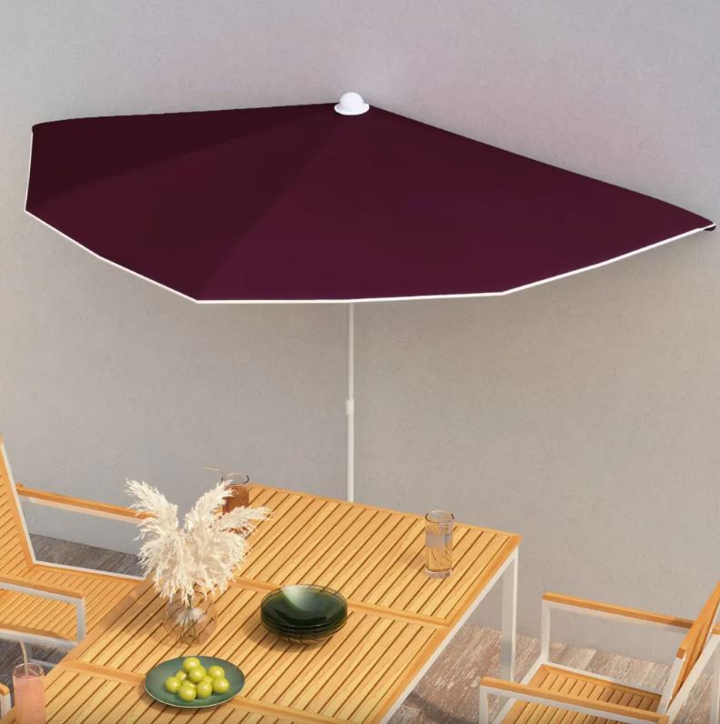 Halb-Sonnenschirm mit Mast 180x90 cm Bordeauxrot
